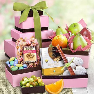 Pretty in Pink Gourmet Treats Tower for Mom