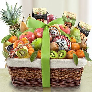 Tropical Holiday Fruit, Nuts and Cheese Basket