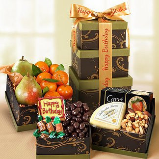 Happy Birthday Fruit, Cheese & Treats Tower